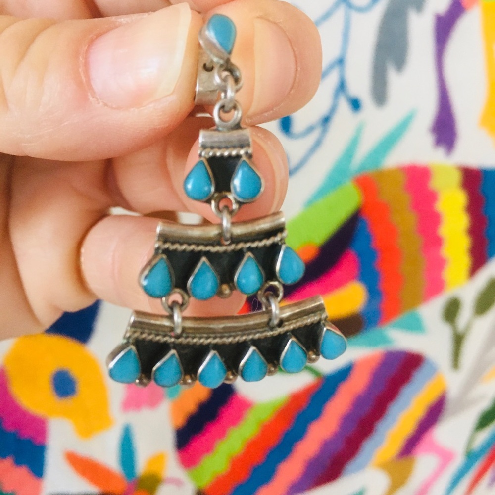 Vintage Mexican Sterling Silver Turquoise Earrings